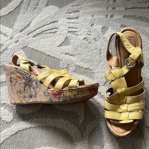 b.o.c. Yellow Strappy Wedge Sandals